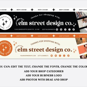 Retro Etsy Shop Template Kit Canva, Black and White Etsy Shop Banner ...