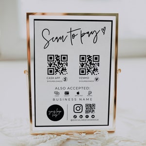 QR Code Sign Template, Printable Payment Sign, Scan to Pay Sign, Accepted Payments Sign, CashApp Venmo QR Code Sign, Canva Template