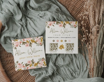 Boho Business Card Template, Bohemian Printable Square Business Card Design, DIY Calling Card, Business Branding, DIY Canva Template