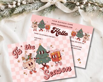 Retro Christmas Business Thank You Card Template, Holiday Printable Thanks For Your Purchase, Small Business Mailer Insert Card, Canva Card