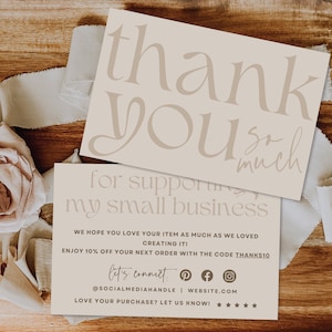 Business Thank You Card Editable, Modern Printable Thanks For Your Purchase Card, Small Business Package Insert Card, Customizable afbeelding 2