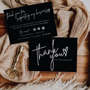 Business Thank You Card Template, Modern Printable Thanks For Your Purchase Card, Small Business Package Insert Card, DIY Thank You, Canva