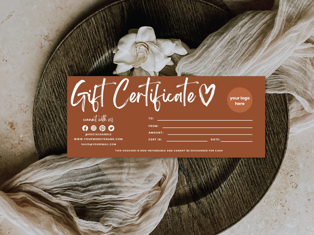 Editable Beauty Gift Card, DIY Printable Gift Voucher Certificate, Boho ...
