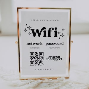 WiFi QR Code Sign, Printable WiFi Sign, WiFi Password Sign, Editable, Instant Download, Canva - NINA