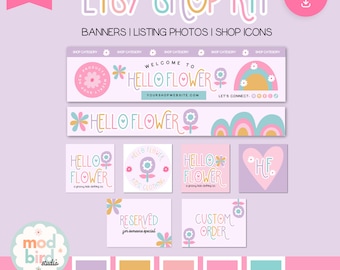 Etsy Shop Banner | Etsy Listing Template | Etsy Shop Branding Kit | Etsy Store Branding | Editable Canva DIY Etsy Shop Banner Kit-BLOOM