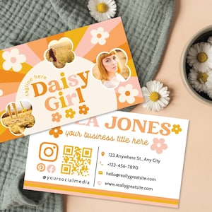 Boho Printable Business Card Design, Daisy Business Card Template Canva, Instant Download Card, DIY Calling Card, Rainbow Card Template