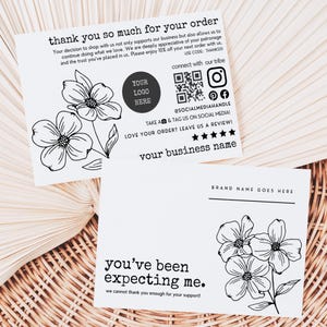 Botanical Business Thank You Card Canva Template, Editable Floral Customer Thank You, Business Packaging Printable QR Code Rustic Card-MARI