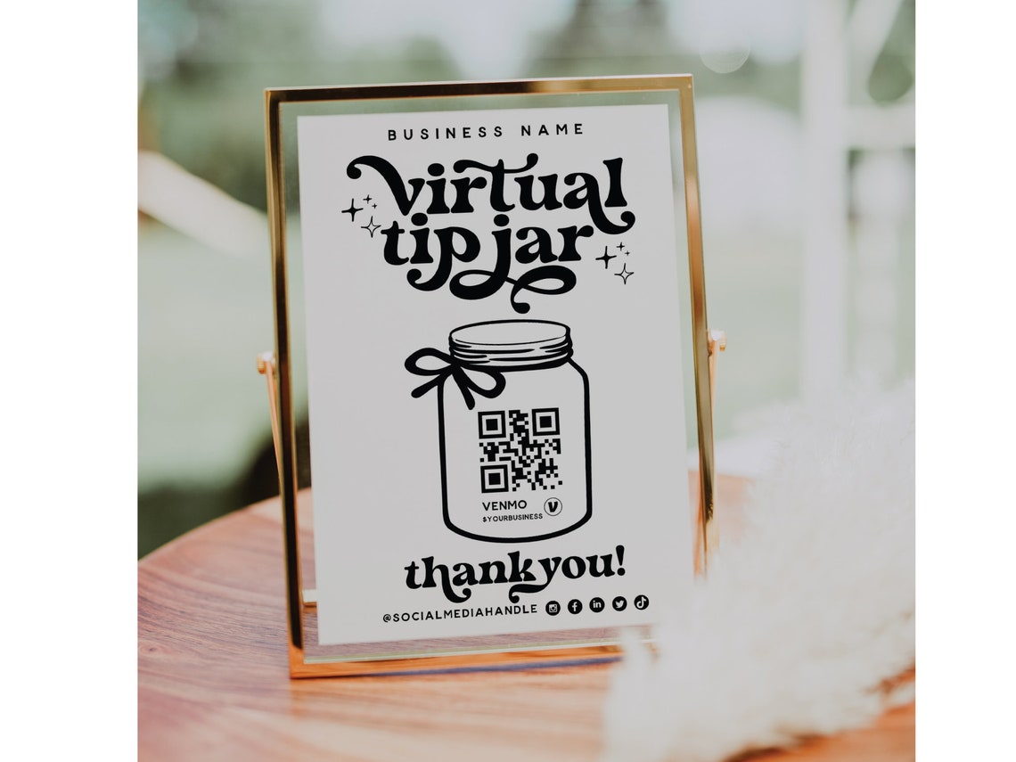 Printable Virtual Tip Jar Venmo Payment Sign, QR Code Sign Template ...