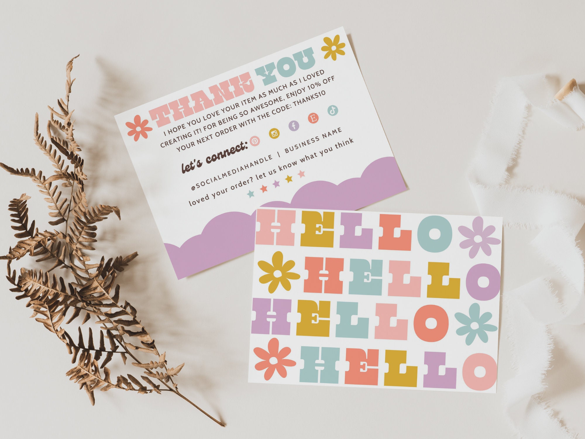 Retro Thank You Card Template, Editable Small Business 70s Groovy Thank ...