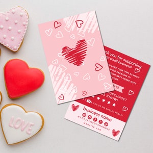 Editable Small Business VALENTINES Thank You Card Template, Printable Pink Heart Thank You Insert Card, DIY Thank You Card Canva Template