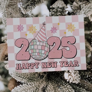 Retro New Year 2025  Business Thank You Card Canva Template, Holiday Printable Thanks For Your Purchase, Small Business Mailer Insert Card