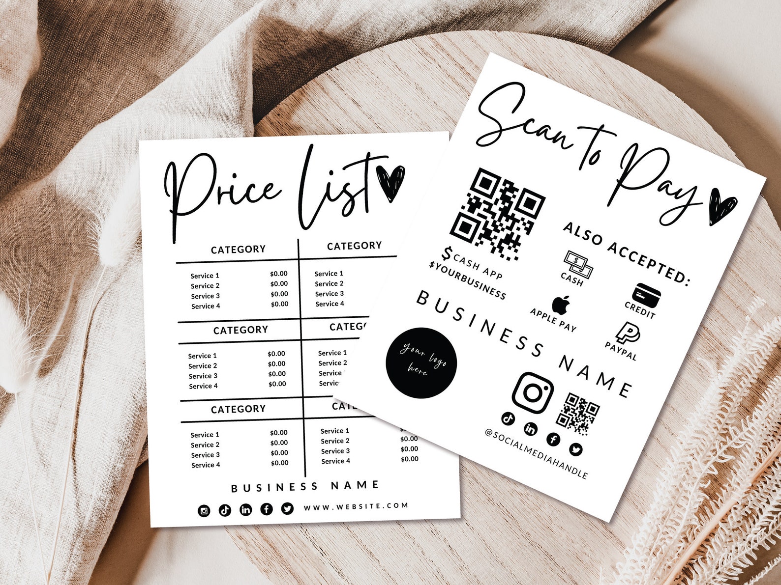 Printable Modern Price List & Payment Sign, QR Code Sign Template ...