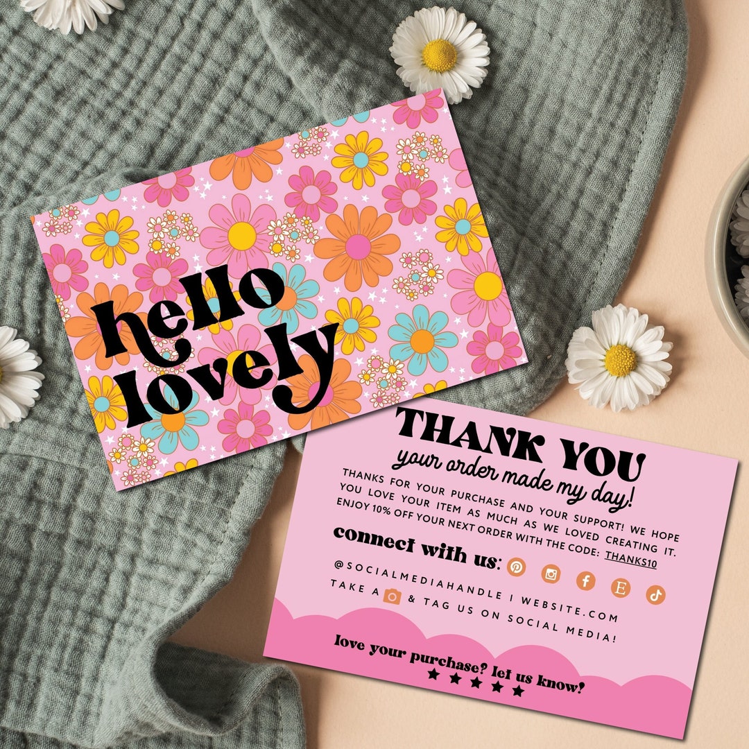 Retro Floral Thank You Card Template Canva, Bright Vintage Flower Thank ...