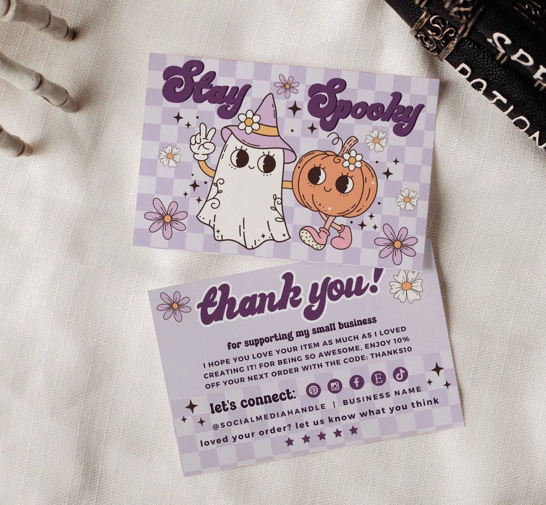 Editable Retro Groovy Halloween Business Thank You Card Canva Template ...