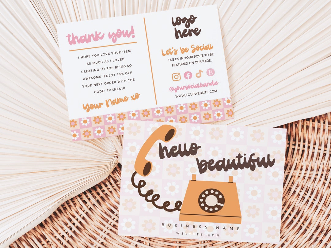 Boho Retro Thank You Card Template, Editable Business Groovy Flower ...