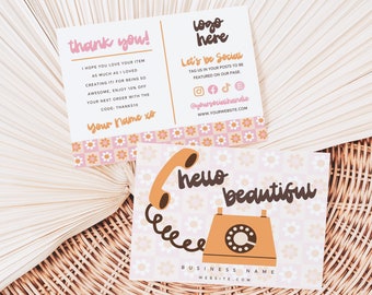 Boho Retro Thank You Card Template, Editable Groovy Flower Business ...
