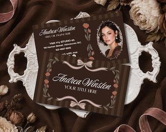 Luxury Brown Business Card Canva Template, Editable Photo Business Card, QR Code Business Card, Feminine Branding Template - EDIE