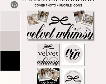 Coquette Aesthetic Facebook Cover Template, Modern Facebook Banner Design, Business Page Canva Template, DIY Facebook Icon Set - LEA