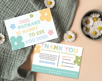 Daisy Thank You Card Template, Editable Small Business 70s Groovy Thank You Card, DIY Package Insert, Printable RetroThank You, Canva