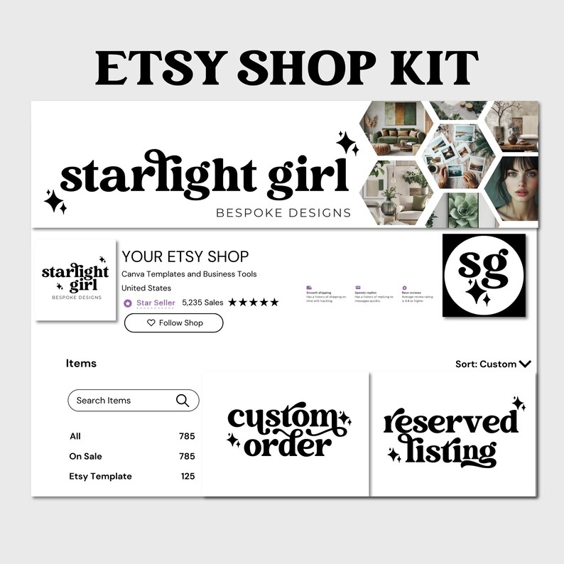Retro Etsy Shop Template Kit Canva, Groovy Etsy Banner Set, Modern Etsy ...