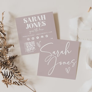 Bohemian Printable Square Business Card Design, Boho Business Card Template, DIY Calling Card, Business Branding, DIY Canva Template
