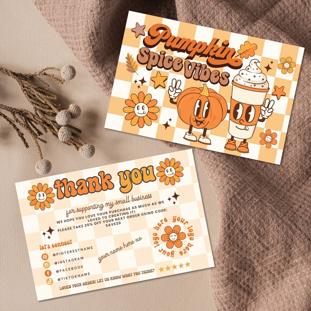Retro Pumpkin Spice Thank You Canva Card Template, Editable Autumn ...