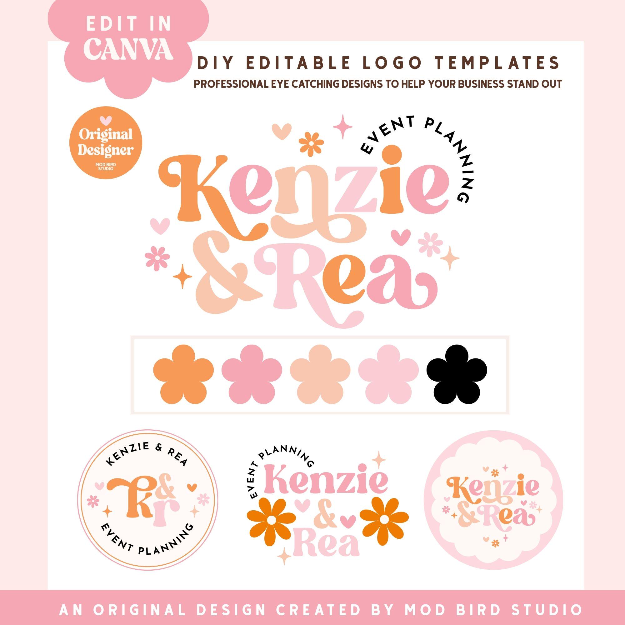 Retro Daisy Flower Logo Canva Template, Groovy 70's Modern Rainbow Logo, DIY Cute Colorful Premade Logo, Small Business Branding Kit - REA