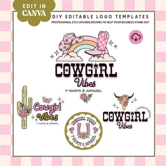 Western Cowgirl Logo Canva Template, Retro Boutique Branding Kit, Cowgirl Apparel Business Logo, Editable Small Business Logo - WEST