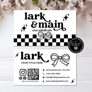 Retro Coquette Business Card Template, Printable Groovy Business Card Design, Modern Retro 70s Business Card, Editable Canva Template - LOIS