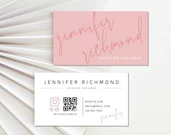 Modern Business Card Template, Minimal Business Cards, Modern Chic Business Card, Pink, Editable Business Card, Printable, DIY Calling Card