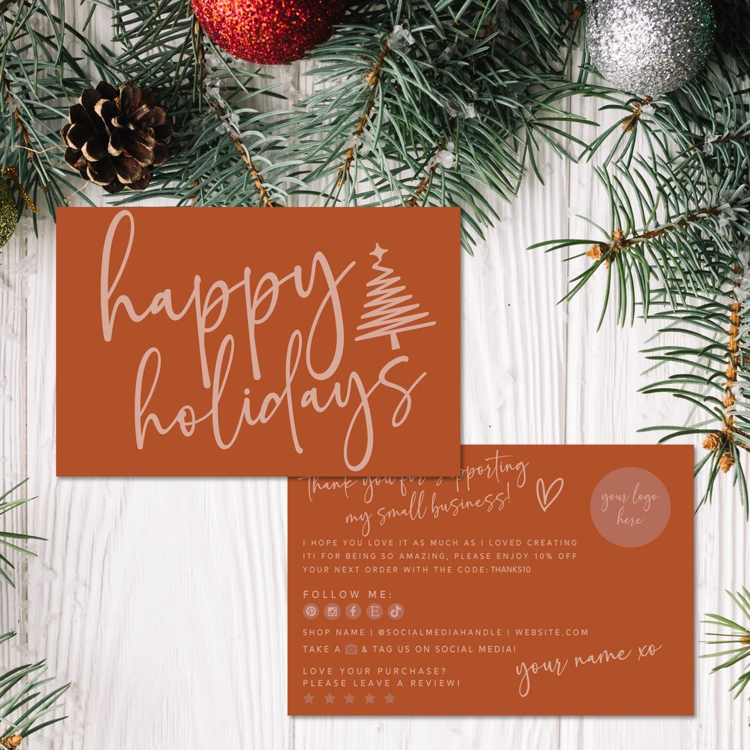 Boho Christmas Business Thank You Card Template, Neutral Holiday Tree ...