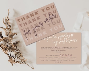 Editable Small Business Thank You Card Template, Printable Boho Thanks For Your Purchase Card, Small Business Package Insert, Canva