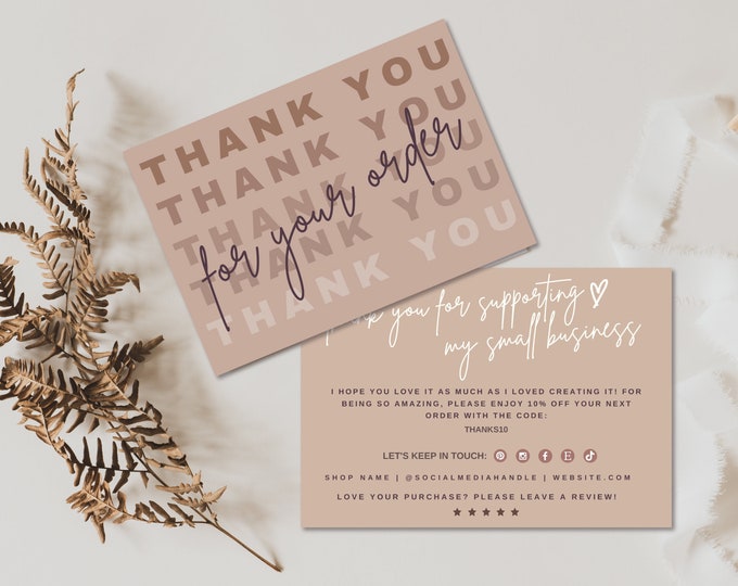 Printable Luxury Thank You Card Template, Small Business Thanks for ...