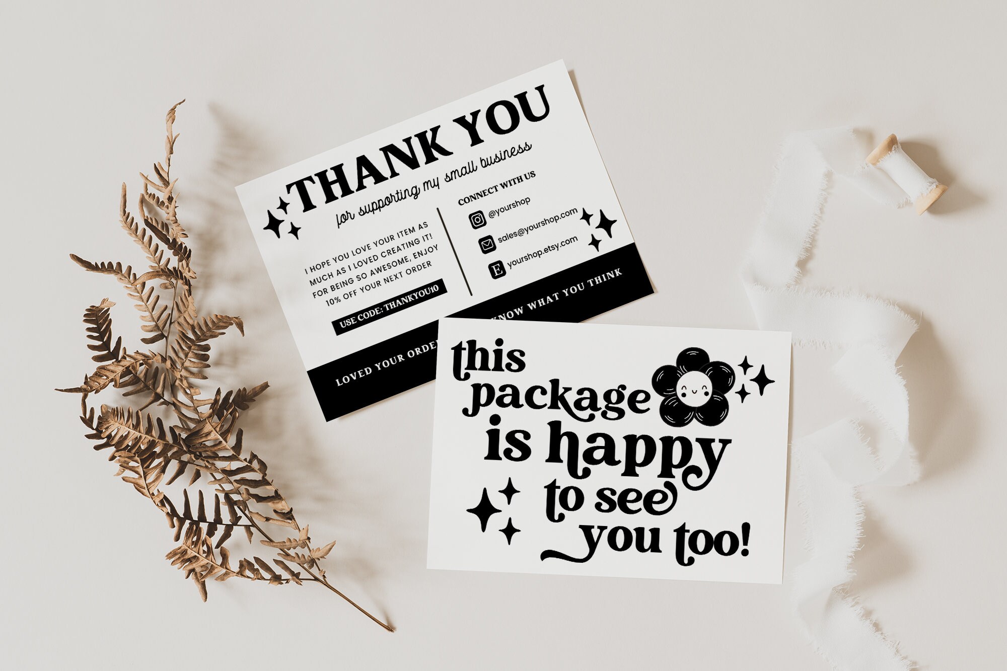 Retro Daisy Thank You Card Template Canva, Editable Small Business 70s ...