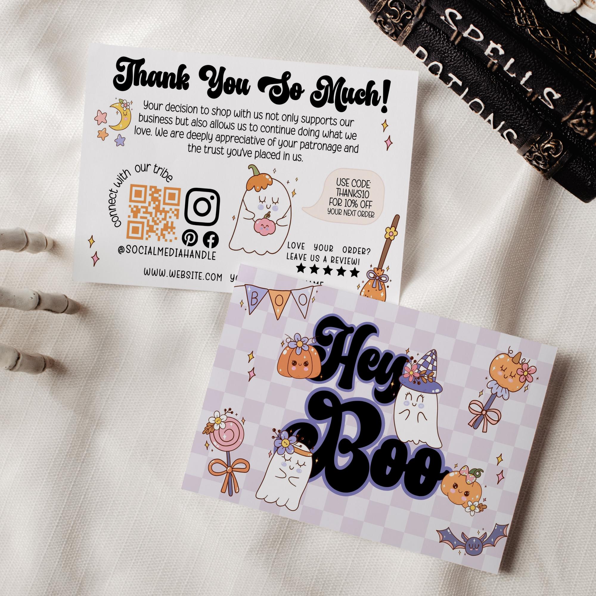 Pastel Ghost Halloween Business Thank You Card Canva Template, Editable ...