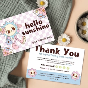 Retro Thank You Card Canva Template, Editable Business Thank You Card, Hippie Sun Package Insert Card, Customizable Groovy Thank You