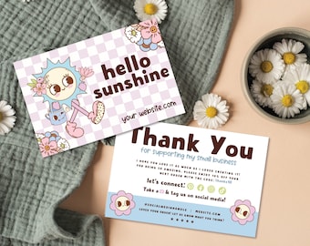 Boho Retro Thank You Card Template, Editable Groovy Flower Business ...