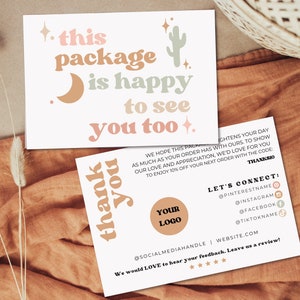 Editable Cactus Business Thank You Card, Printable Thanks For Your Purchase Card, Retro Small Business Package Insert Card, Canva Template