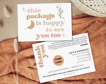 Editable Cactus Business Thank You Card, Printable Thanks For Your Purchase Card, Retro Small Business Package Insert Card, Canva Template