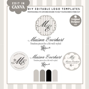 Personalized Elegant Monogram Logo, Canva Logo Template for Small Business Branding, Minimal Logo Design, DIY Custom Boutique Logo-DOT