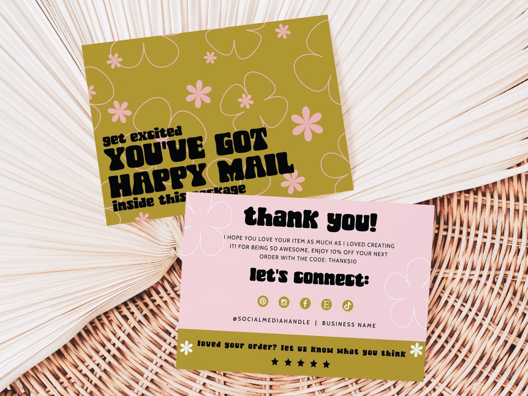 Boho Retro Thank You Card Template, Editable Business Groovy Flower