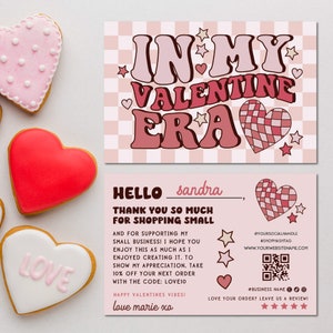Editable Small Business  RETRO VALENTINES Thank You Card Template, Printable Pink Heart Thank You Insert Card, DIY Thank You Card Template