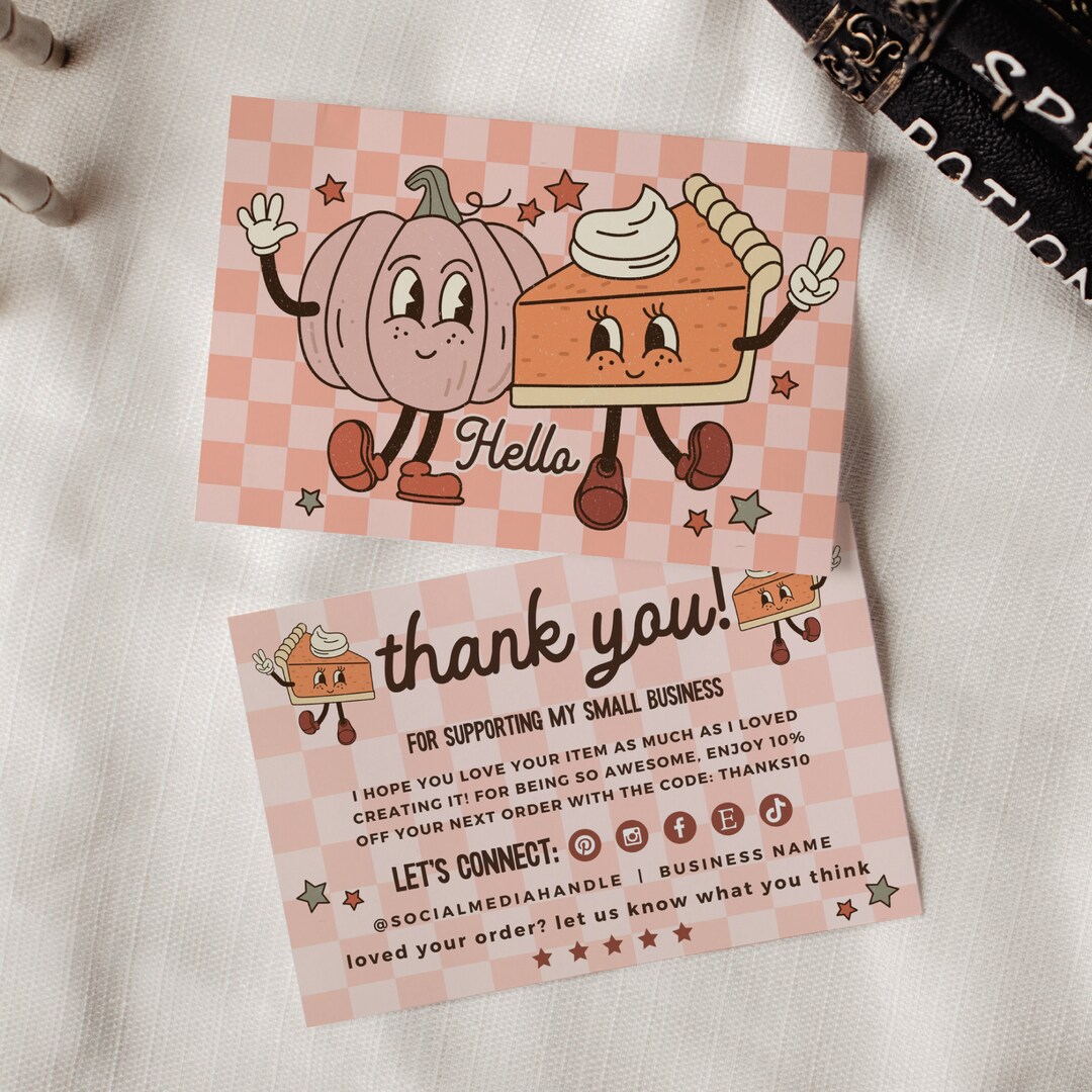 Retro Pumpkin Pie Thank You Card Template, Editable Autumn Business