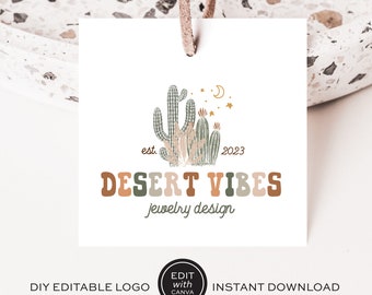 Premade Cactus Logo Design, Retro Western Logo Design, Modern Desert Logo Design, Business Branding, Instant Download, DIY Canva Logo Design