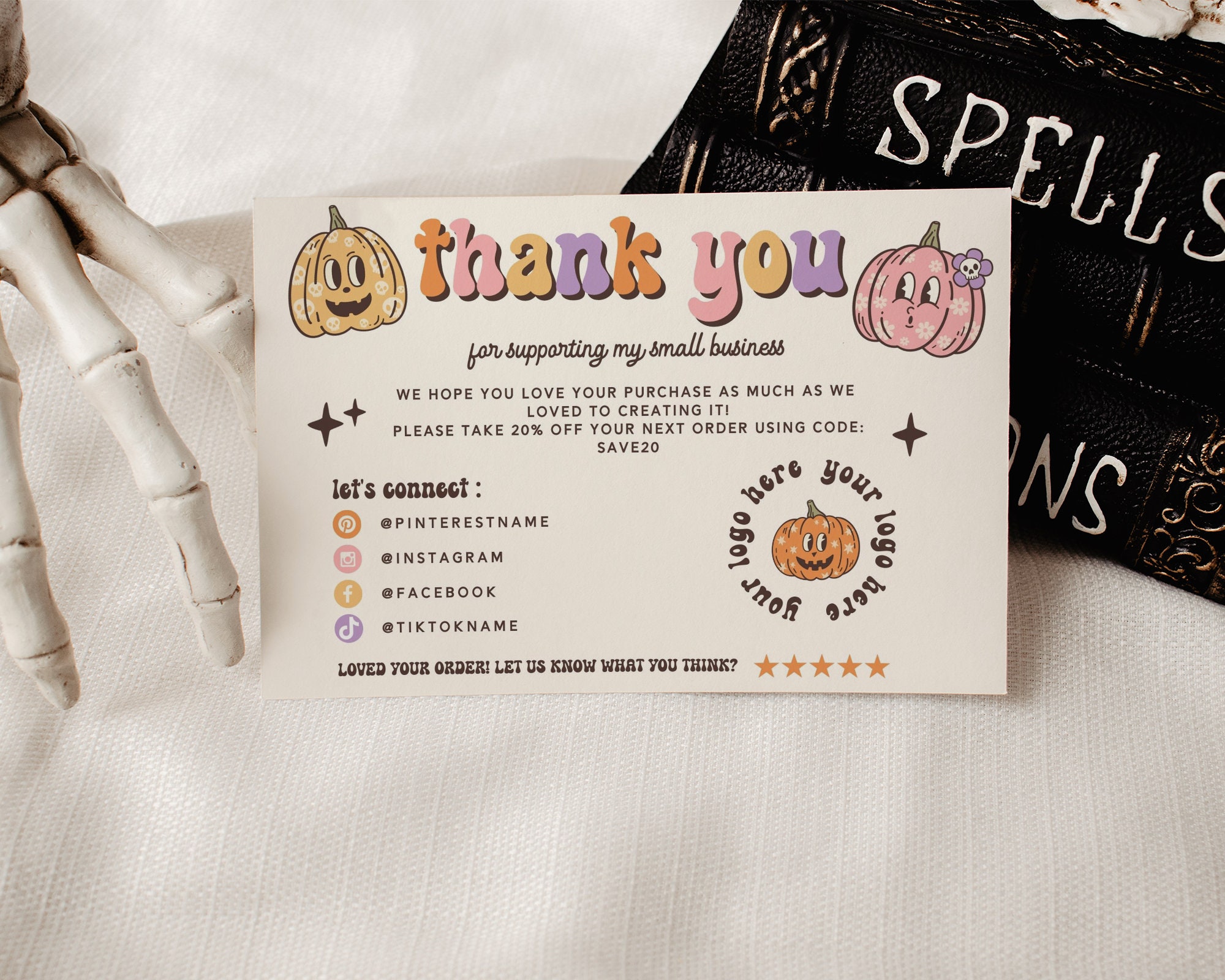 Retro Pumpkin Thank You Card Template Canva, Editable Halloween ...