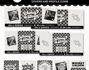 Editable Retro Facebook Cover Canva Template, Facebook Branding Kit, Vintage Business Page Banner, Profile Icon Bundle - CLEO