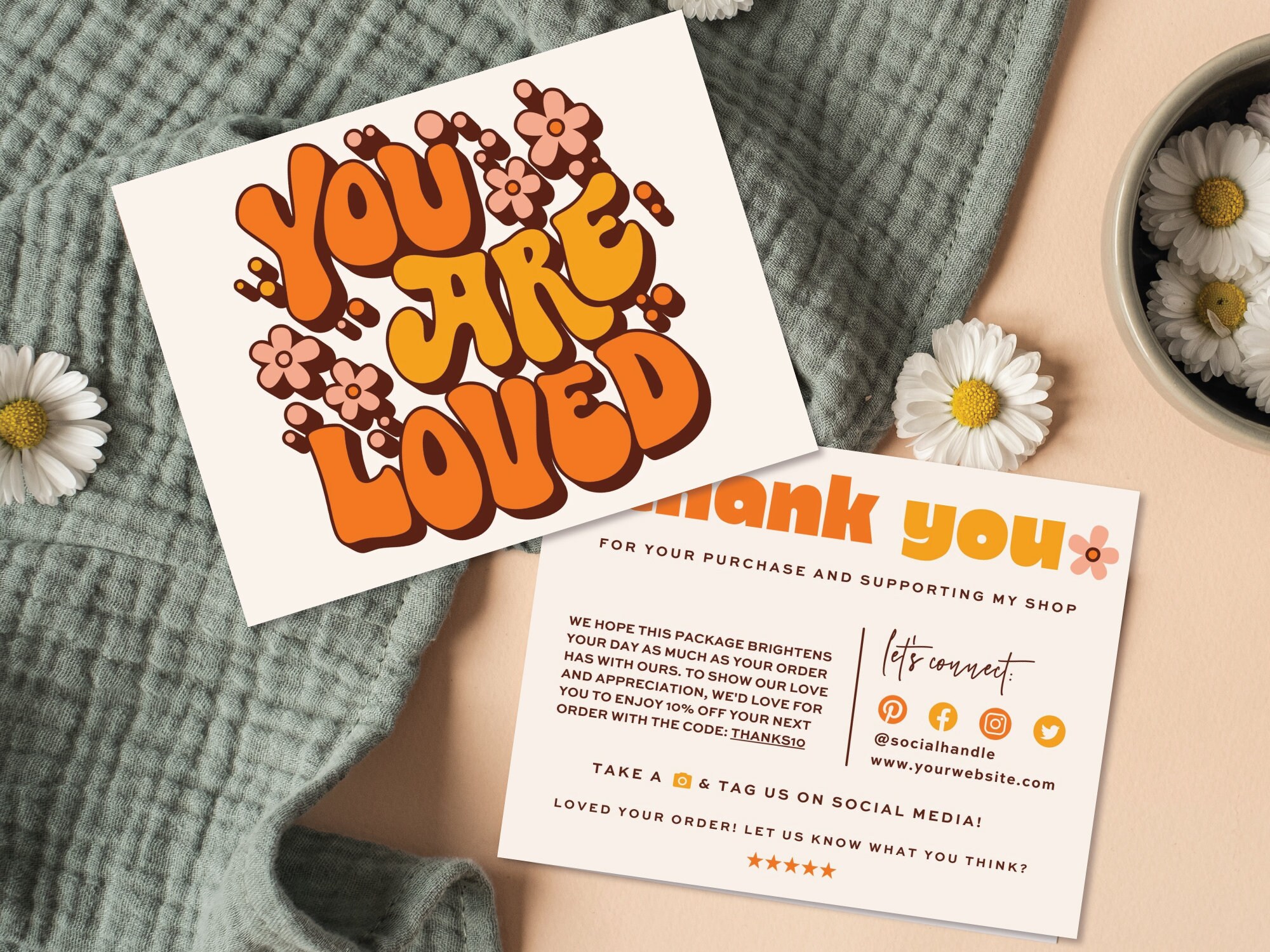 Retro Thank You Card Template, Editable Small Business 70s Groovy Thank ...