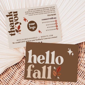 Retro Fall Leaves Thank You Card Canva Template, Editable Small Business Groovy Thank You Card, DIY Printable Autumn Package Insert - SHAY