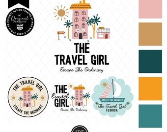 Editable Travel Agent Logo Template, Retro Travel Brand Kit Canva, DIY Hotel Logo Design Set, Instant Download Tourism Logo - TG