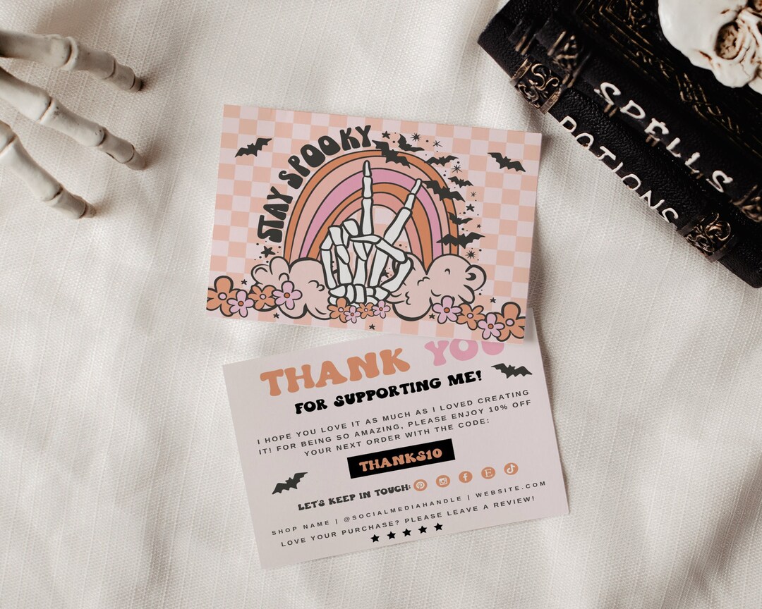 Editable Retro Groovy Halloween Business Thank You Card Canva Template ...